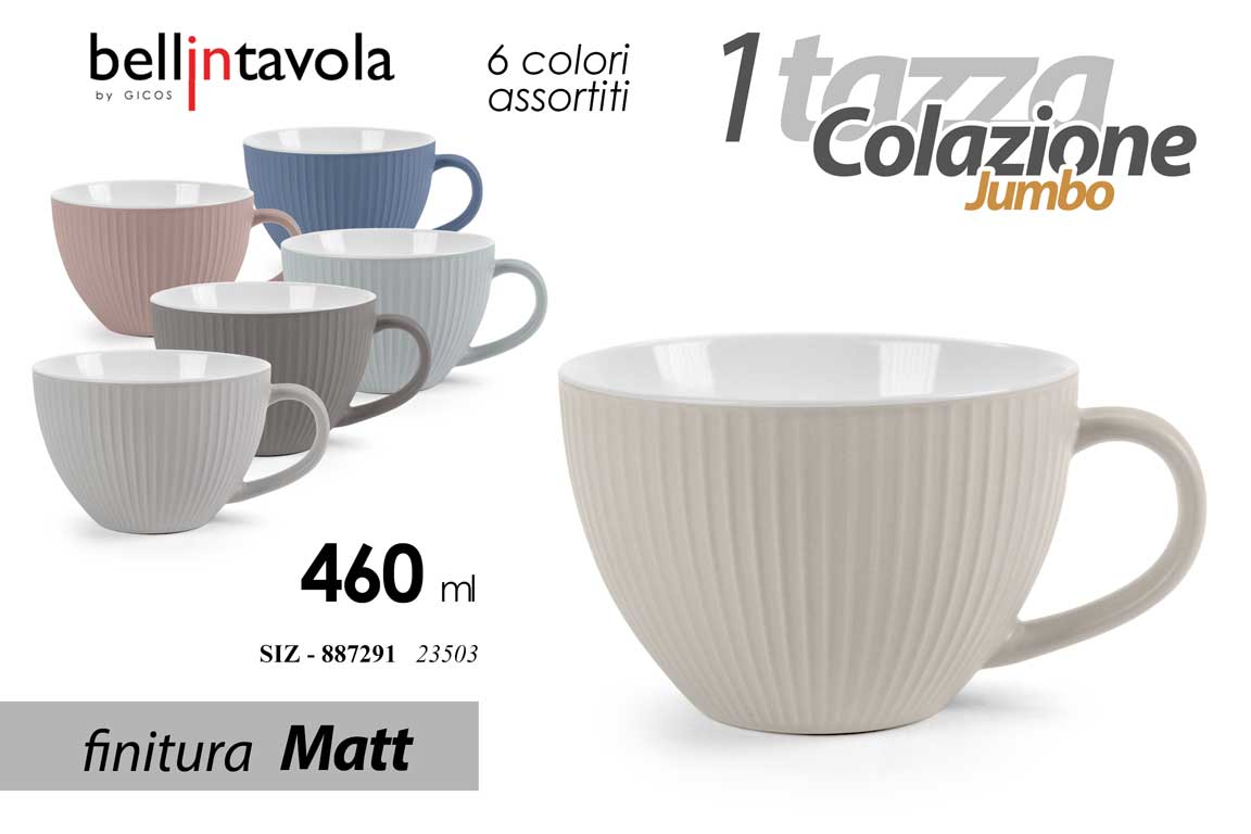 GICOS TAZZA COLAZIONE JUMBO 460ML CERAMICA FINITURA MATT COLORI ASSORTITI