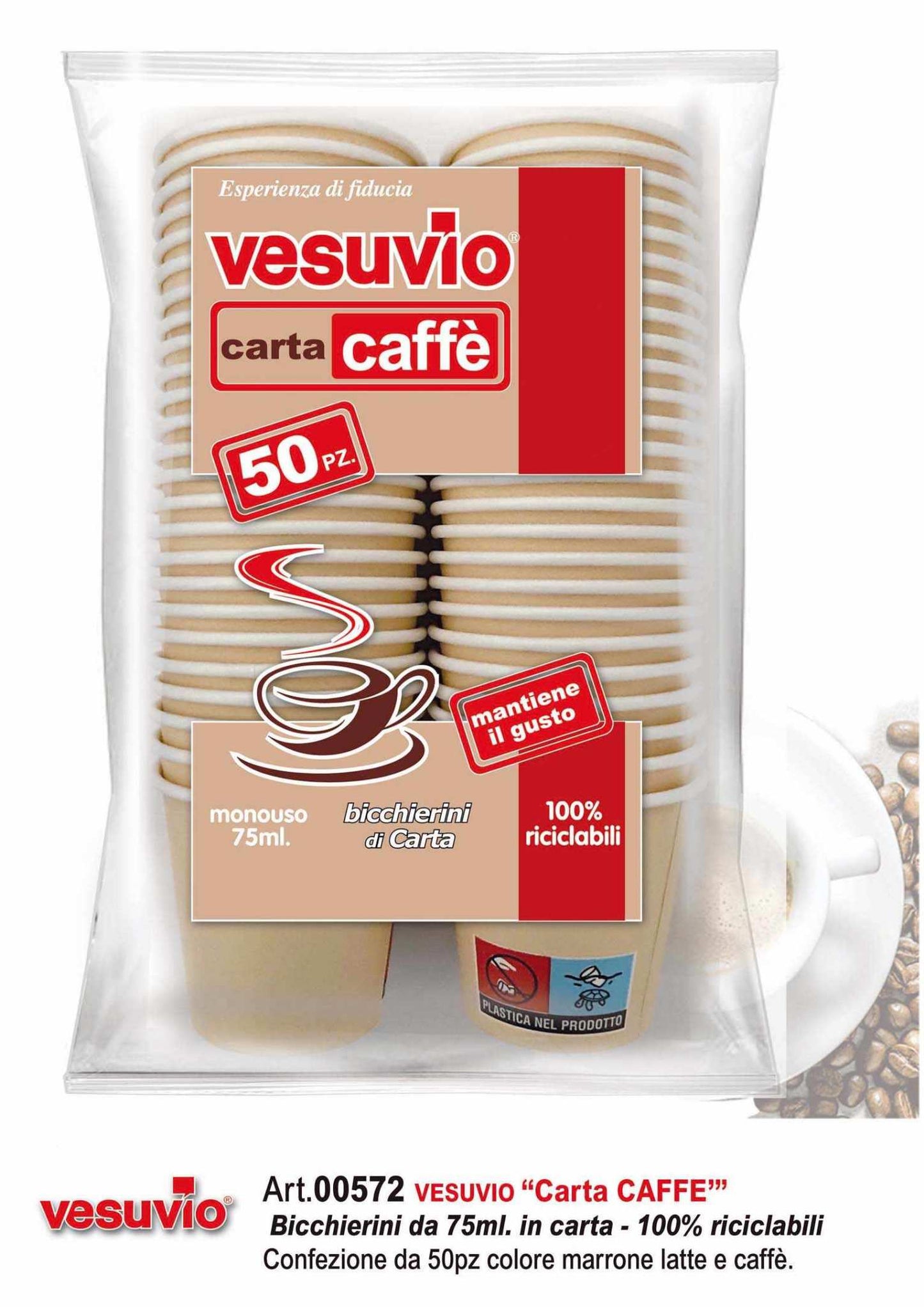 VESUVIO CARTA CAFFE' BICCHIERINI DI CARTA MONOUSO 75ML 50PZ AVANA ART.00572