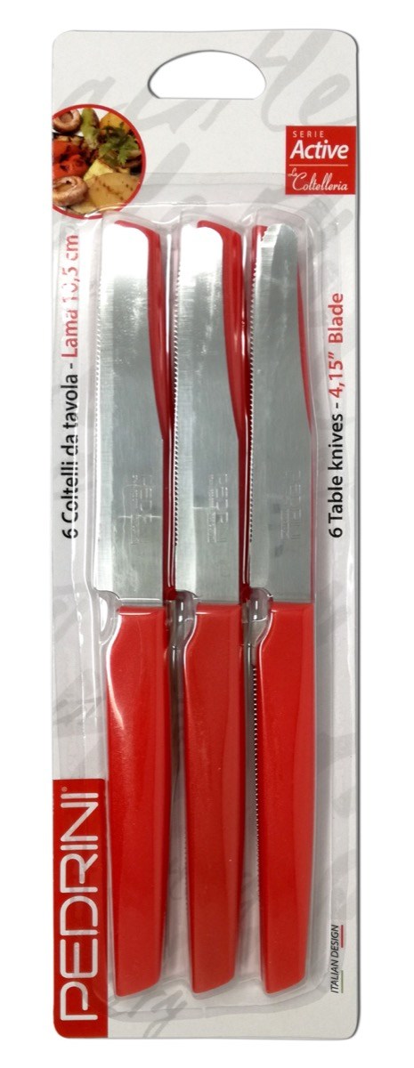 PEDRINI SERIE ACTIVE 6 COLTELLI DA TAVOLA CM.10,5 ROSSO