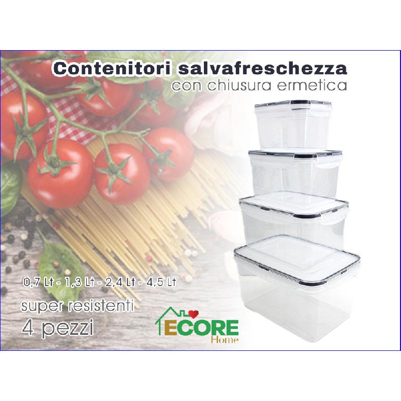 INTRADE ECORE HOME CONTENITORI SALVAFRESCHEZZA CON CHIUSURA ERMETICA RETTANGOLARI SET 4PZ 0,7-1,3-2,4-4,5L