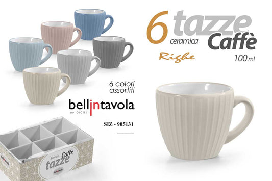 GICOS 6 TAZZE CAFFE' CERAMICA 100ML RIGHE COLORI ASSORTITI