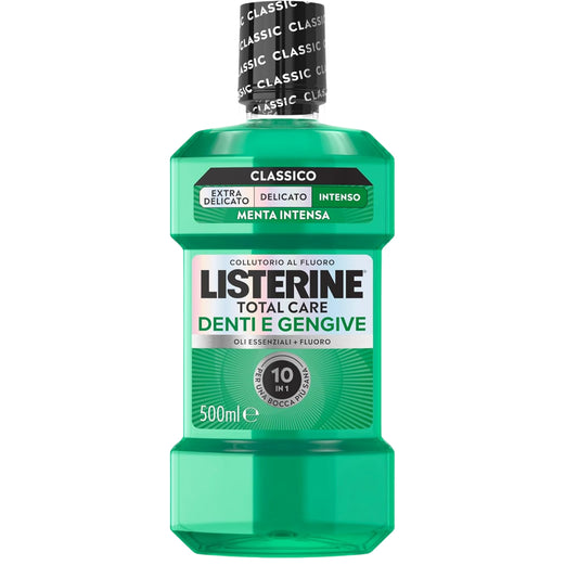 LISTERINE COLLUTTORIO 500ML TOTAL CARE DENTI E GENGIVE OLI ESSENZIALI + FLUORO 10 IN 1 CLASSICO MENTA INTENSA