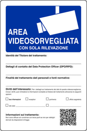 CARTELLO PVC AREA VIDEOSORVEGLIATA 20X30