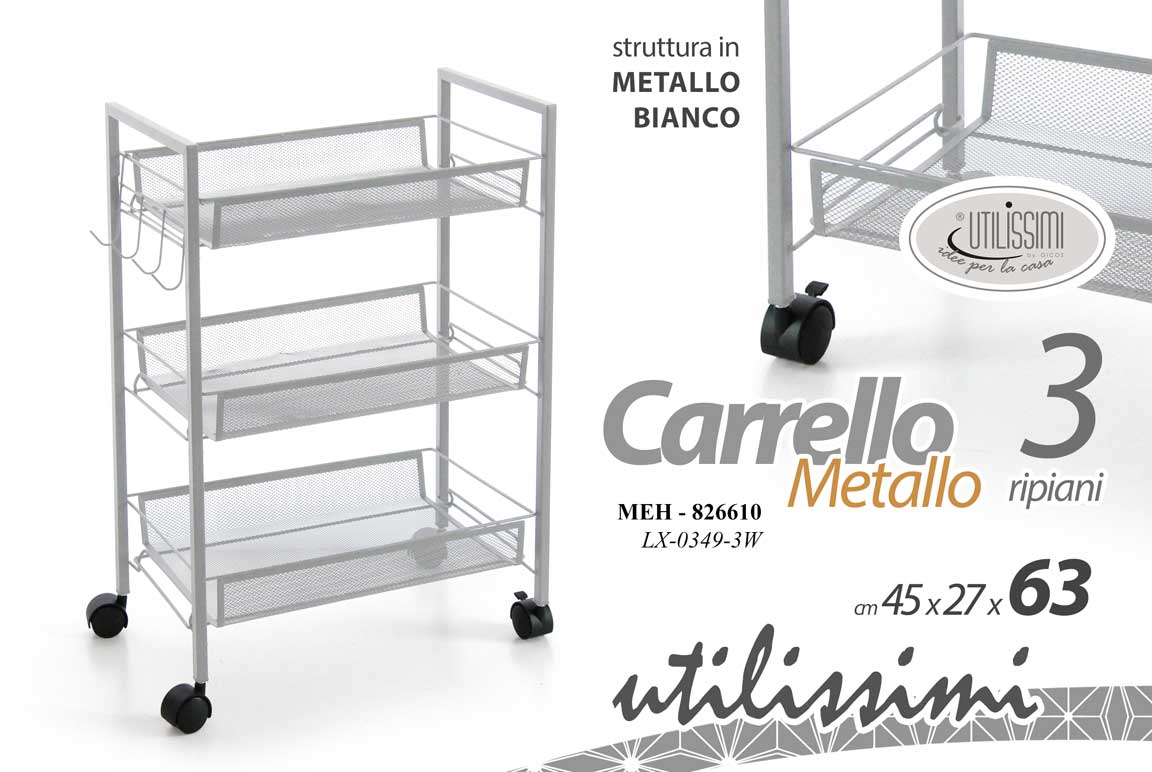GICOS CARRELLO METALLO 3 RIPIANI CM.45X27X63 BIANCO MEH-826610