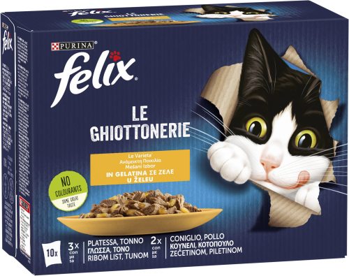 FELIX LE GHIOTTONERIE 10X85G LE VARIETA' IN GELATINA PLATESSA/TONNO CONIGLIO/POLLO