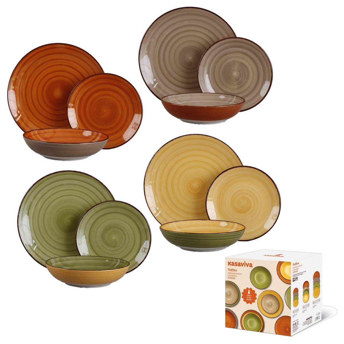KASAVIVA TOFFEE SERVIZIO PIATTI CERAMICA 12PZ