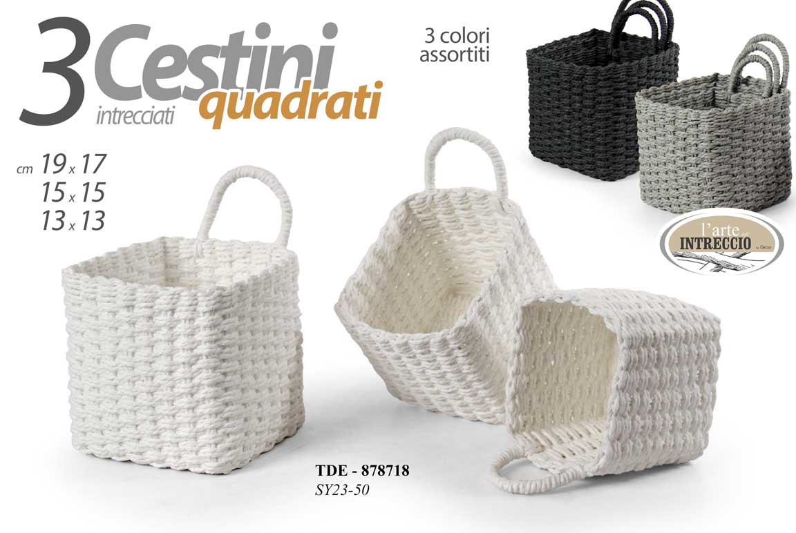 GICOS CESTINO QUADRATO INTRECCIATO CON MANICO CM.19X17 COLORI ASSORTITI