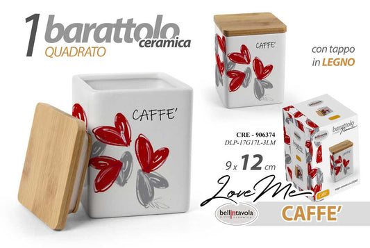 GICOS LOVE ME BARATTOLO CERAMICA CON TAPPO IN LEGNO CM.9X12 CAFFE'