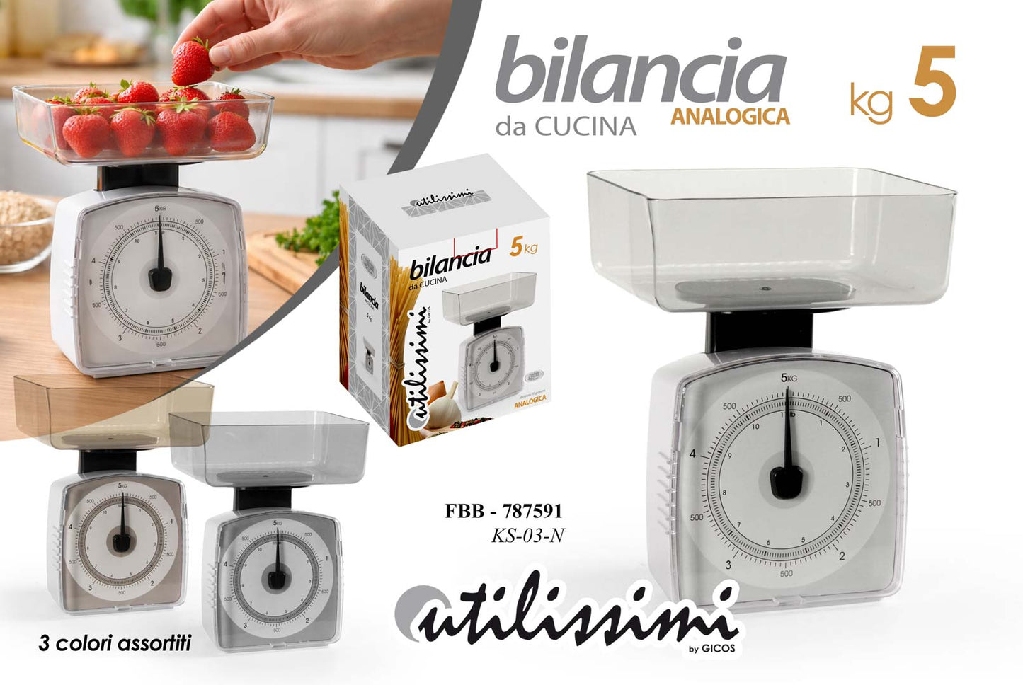 GICOS BILANCIA DIGITALE DA CUCINA ANALOGICA 5KG COLORI ASSORTITI FBB-787591