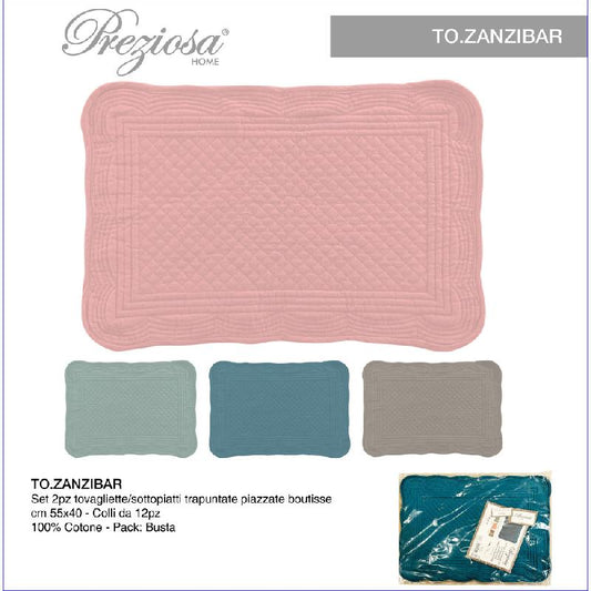 PREZIOSA SET 2 TOVAGLIETTE CM.40X55 ZANZIBAR COLORI ASSORTITI