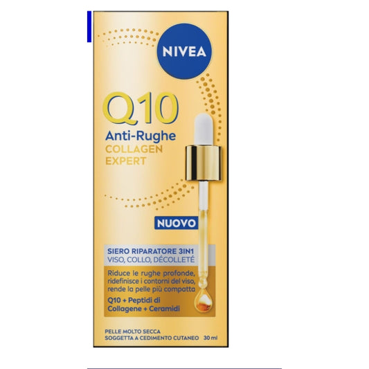 NIVEA Q10 ANTI-RUGHE COLLAGEN EXPERT SIERO RIPARATORE 3IN1 GIORNO&NOTTE VISO,COLLO & DECOLLETE' 50ML Q10 + PEPTIDI DI COLLAGENE + CERAMIDI