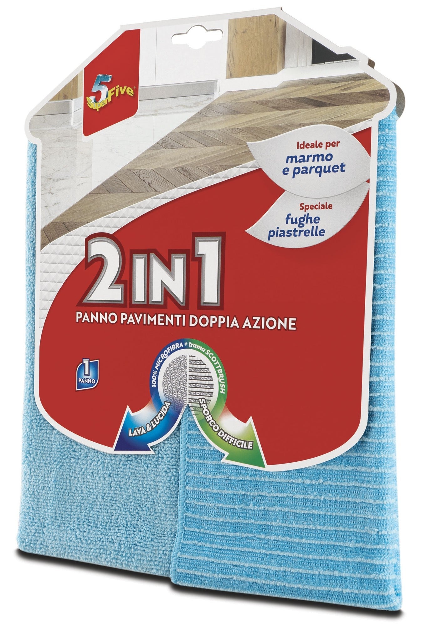 SUPERFIVE 2 IN 1 PANNO PAVIMENTI DOPPIA AZIONE MICROFIBRA IDEALE MARMO E PARQUET 1 PANNO