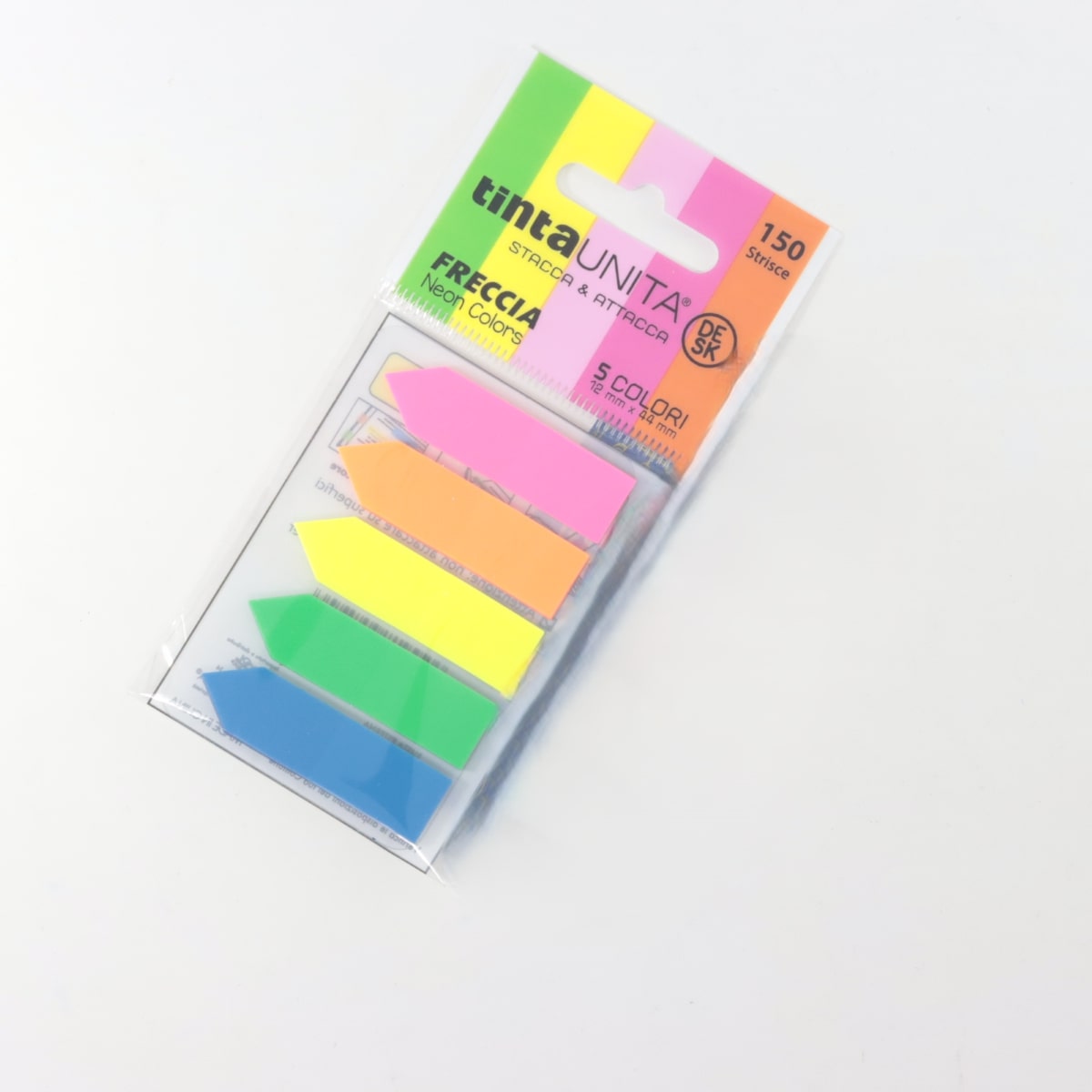 TINTA UNITA DESK STACCA & ATTACCA FRECCIA NEON COLORS 150 STRISCE 12MM X 44MM 5 COLORI