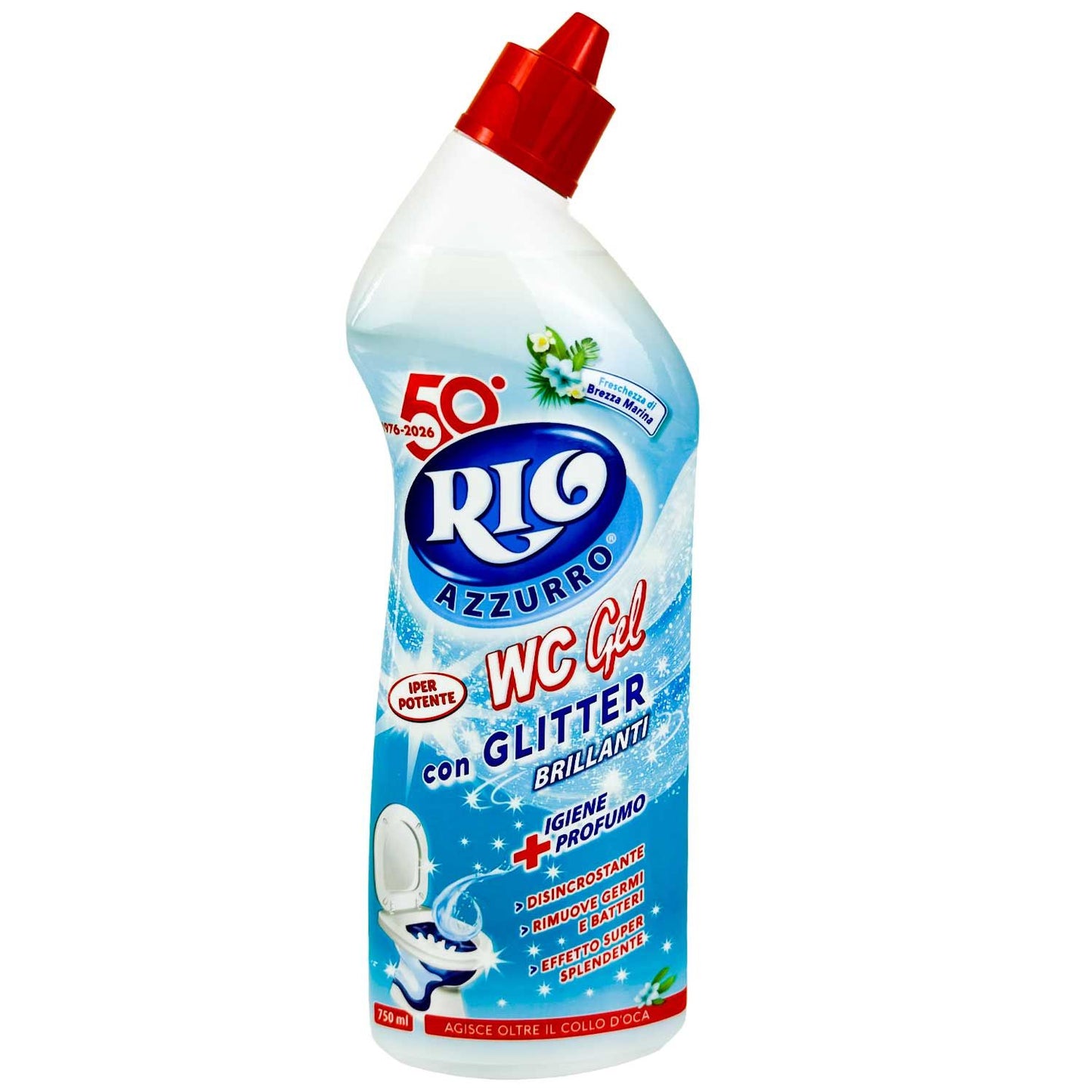 RIO AZZURRO WC GEL 750ML CON GLITTER BRILLANTI FRESCHEZZA DI BREZZA MARINA