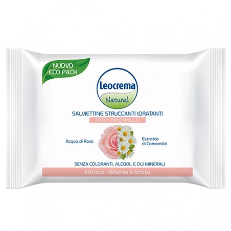 LEOCREMA NATURAL SALVIETTINE STRUCCANTI IDRATANTI 20PZ ACQUA DI ROSA ESTRATTO DI CAMOMILLA