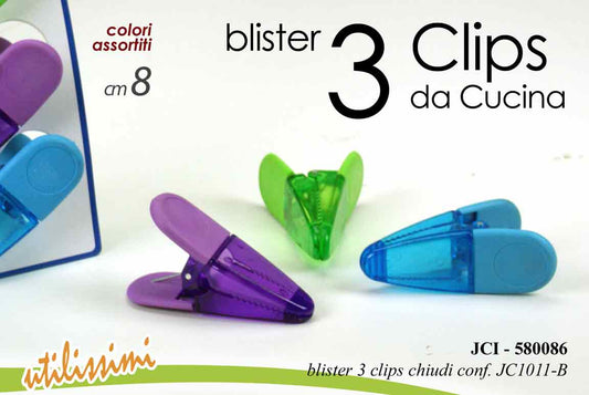 GICOS BLISTER 3 CLIPS CHIUDIPACCO CM.8 COLORI ASSORTITI