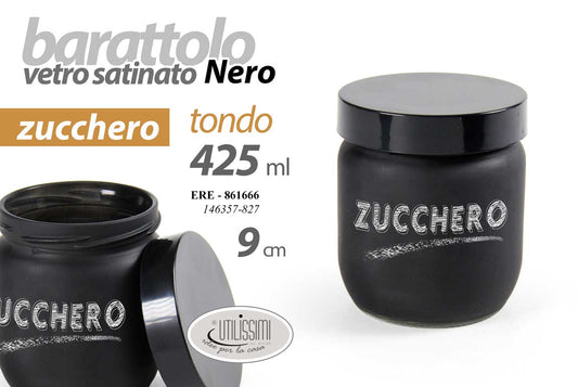 GICOS BARATTOLO VETRO SATINATO NERO 425ML CM.9 ZUCCHERO