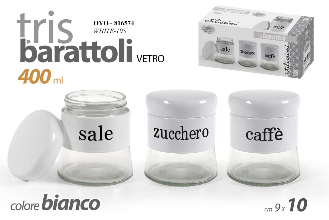 GICOS TRIS BARATTOLI VETRO 400ML CM.9X10 BIANCO
