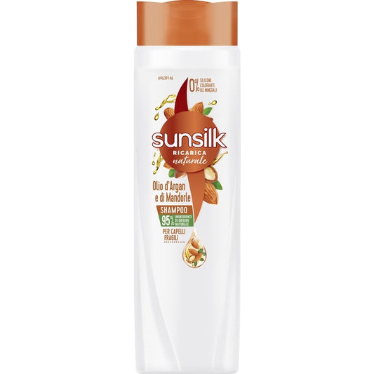 SUNSILK SHAMPOO 250ML RICARICA NATURALE OLIO D'ARGAN E DI MANDORLE CAPELLI FRAGILI FORZA ANTI-ROTTURA