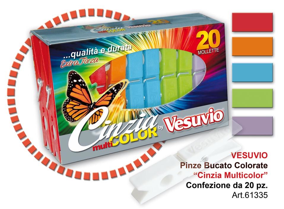 VESUVIO PINZE BUCATO MULTICOLOR CINZIA EXTRA FORZA 20PZ ART.61335