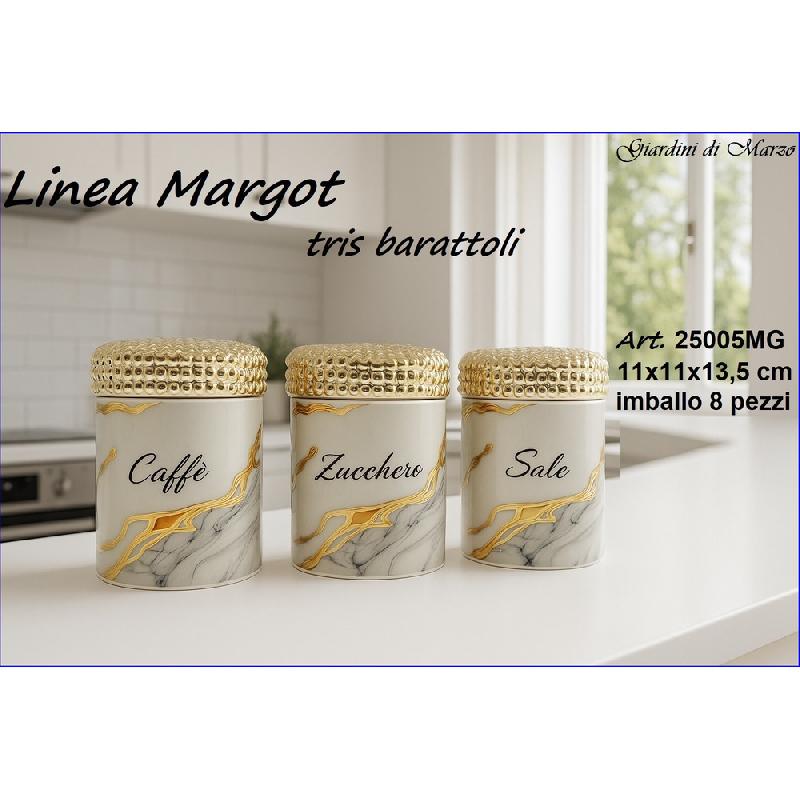 GIARDINI DI MARZO LINEA MARGOT MARMO GOLD TRIS BARATTOLI CM.11X11X13,5 ART.25005MG