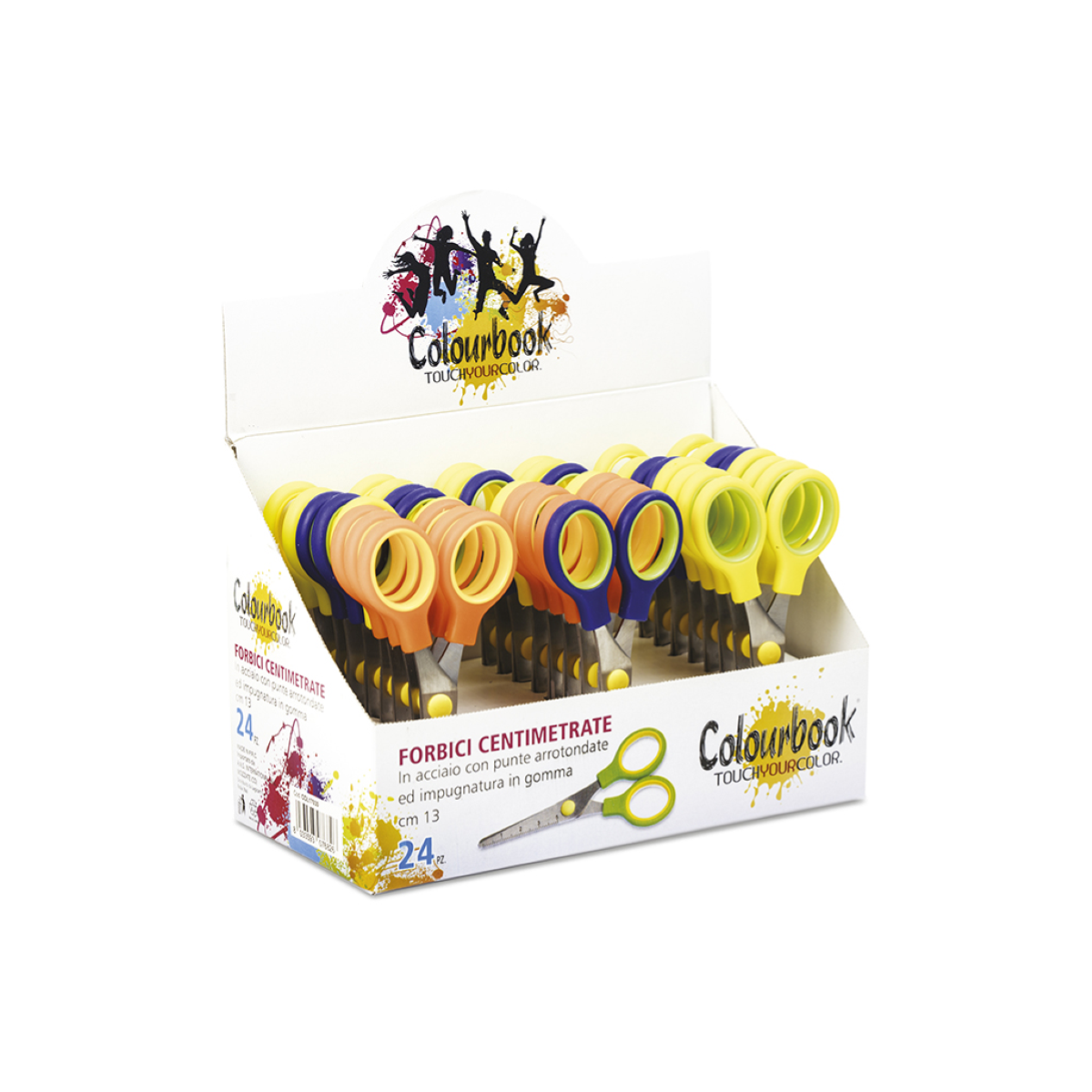 COLOURBOOK FORBICE SCUOLA IMPUGNATURA GOMMA CENTIMETRATE CM.13