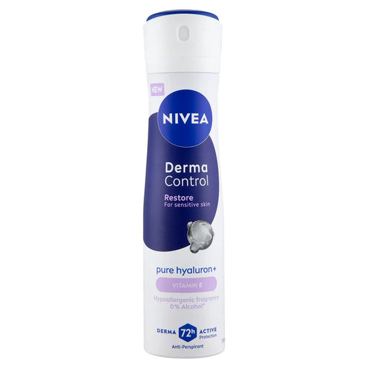 NIVEA DEO SPRAY 150ML DERMA CONTROL 72H RESTORE FOR SENSITIVE SKIN PURE HYALURON + VITAMIN E