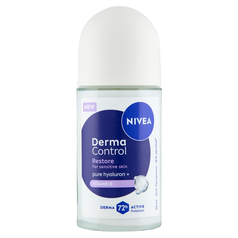 NIVEA DEO ROLL-ON 50ML DERMA CONTROL 72H RESTORE FOR SENSITIVE SKIN PURE HYALURON + VITAMIN E