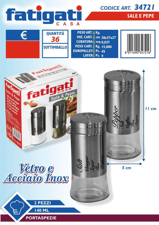 FATIGATI SALE&PEPE VETRO E ACCIAIO INOX 140ML 2PZ