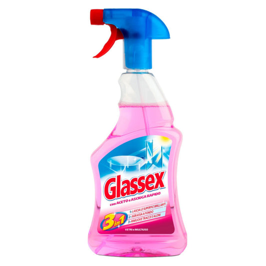 GLASSEX VETRI E MULTIUSO 3IN1 SPRAY 500ML CON ACETO E ASCIUGA RAPIDO