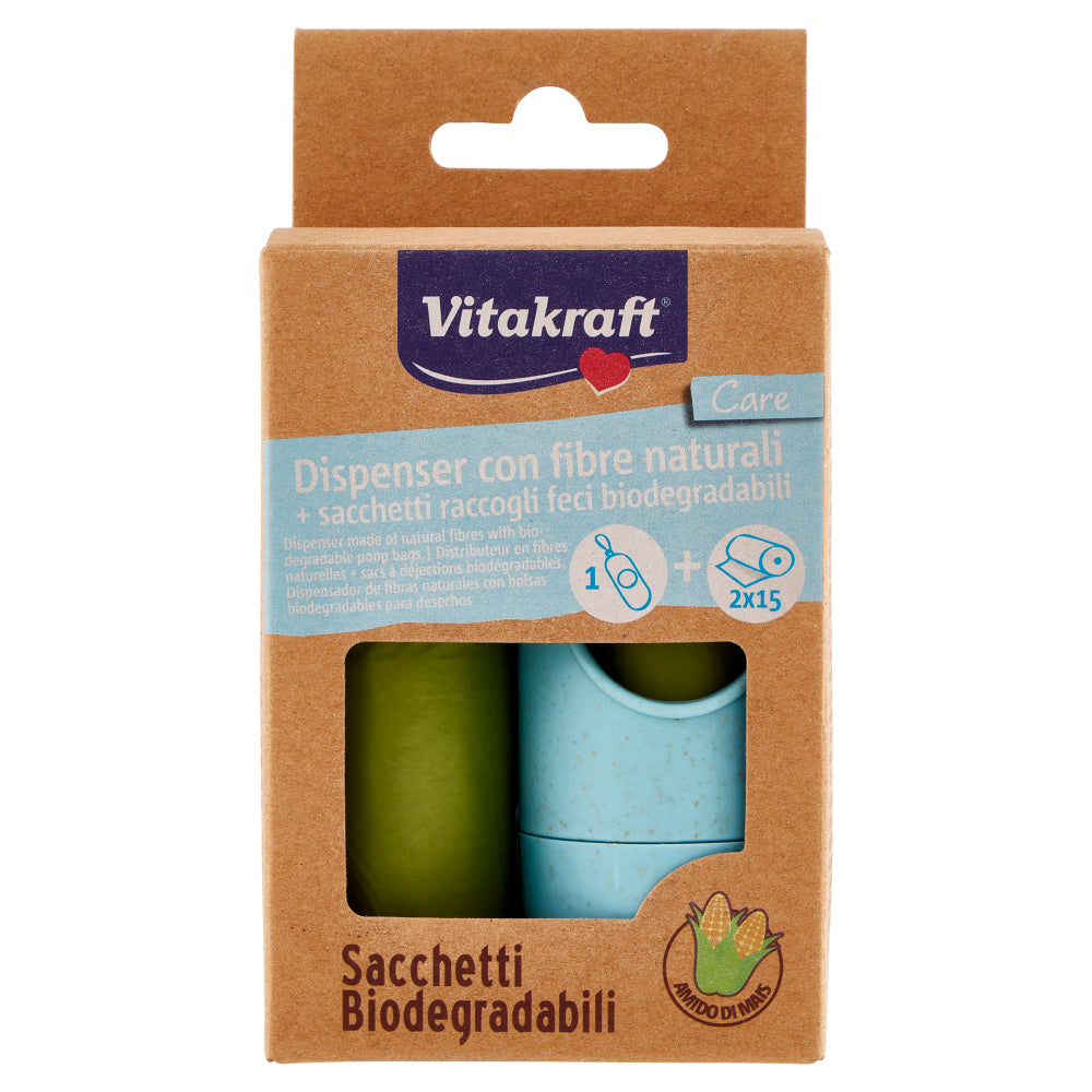 VITAKRAFT DISPENSER CON FIBRE NATURALI + SACCHETTI RACCOGLIFECI BIODEGRADABILI 2X15PZ