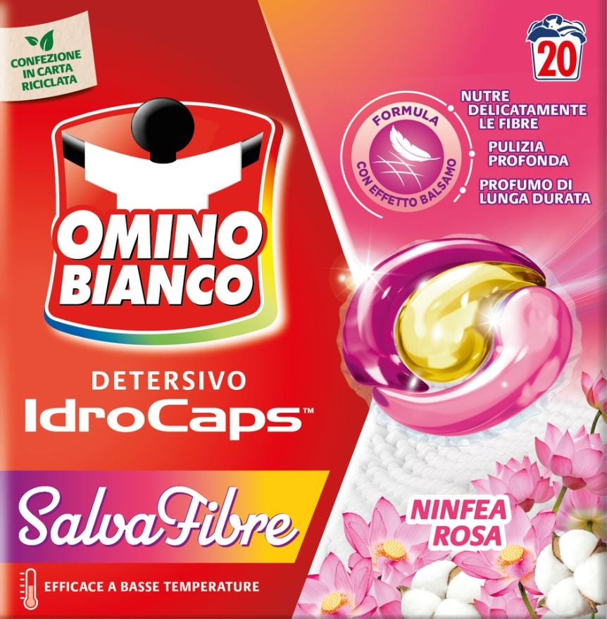 OMINO BIANCO DETERSIVO IDROCAPS SALVAFIBRE 20PZ NINFEA ROSA