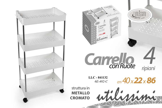 GICOS CARRELLO CON RUOTE 4 RIPIANI STRUTTURA IN METALLO CROMATO CM.40X22X86