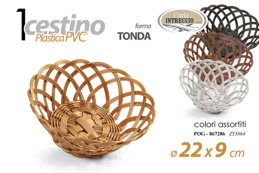 GICOS CESTINO PLASTICA PVC INTRECCIATO FORMA TONDA CM.22X9 COLORI ASSORTITI