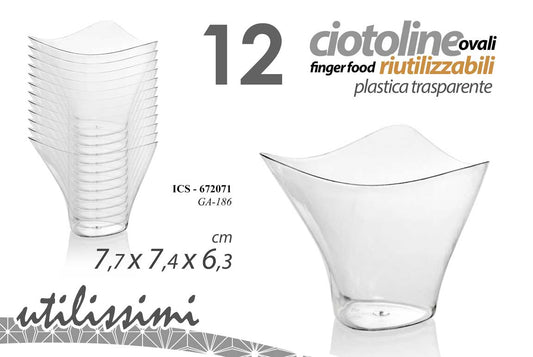 GICOS 12 CIOTOLINE OVALI FINGER FOOD RIUTILIZZABILI PLASTICA TRASPARENTE CM.7,7X7,4X6,3