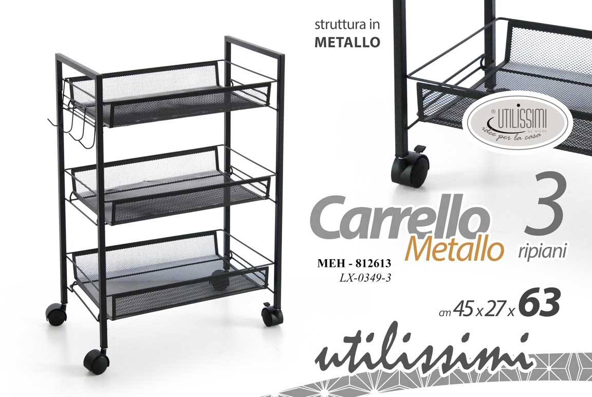 GICOS CARRELLO METALLO 3 RIPIANI CM.45X27X63 NERO MEH-812613