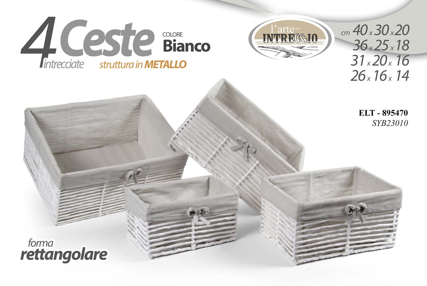 GICOS CESTA RETTANGOLARE STRUTTURA IN METALLO CM.31X20X16 BIANCO