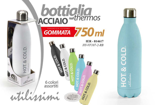 GICOS BOTTIGLIA THERMOS ACCIAIO GOMMATA 750ML COLORI ASSORTITI