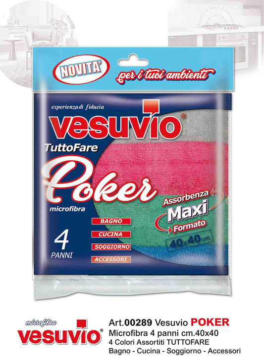VESUVIO MICROFIBRA POKER TUTTOFARE PANNI CM.40X40 MAXI FORMATO 4PZ