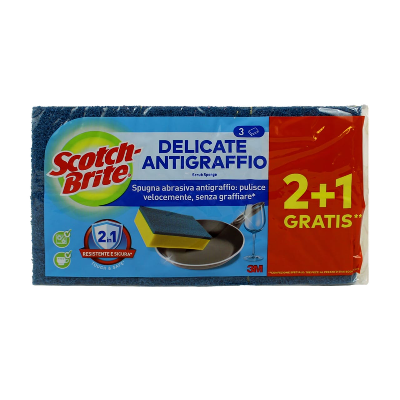 SCOTCH BRITE DELICATE ANTIGRAFFIO SPUGNA ABRASIVA ANTIGRAFFIO 2+1PZ
