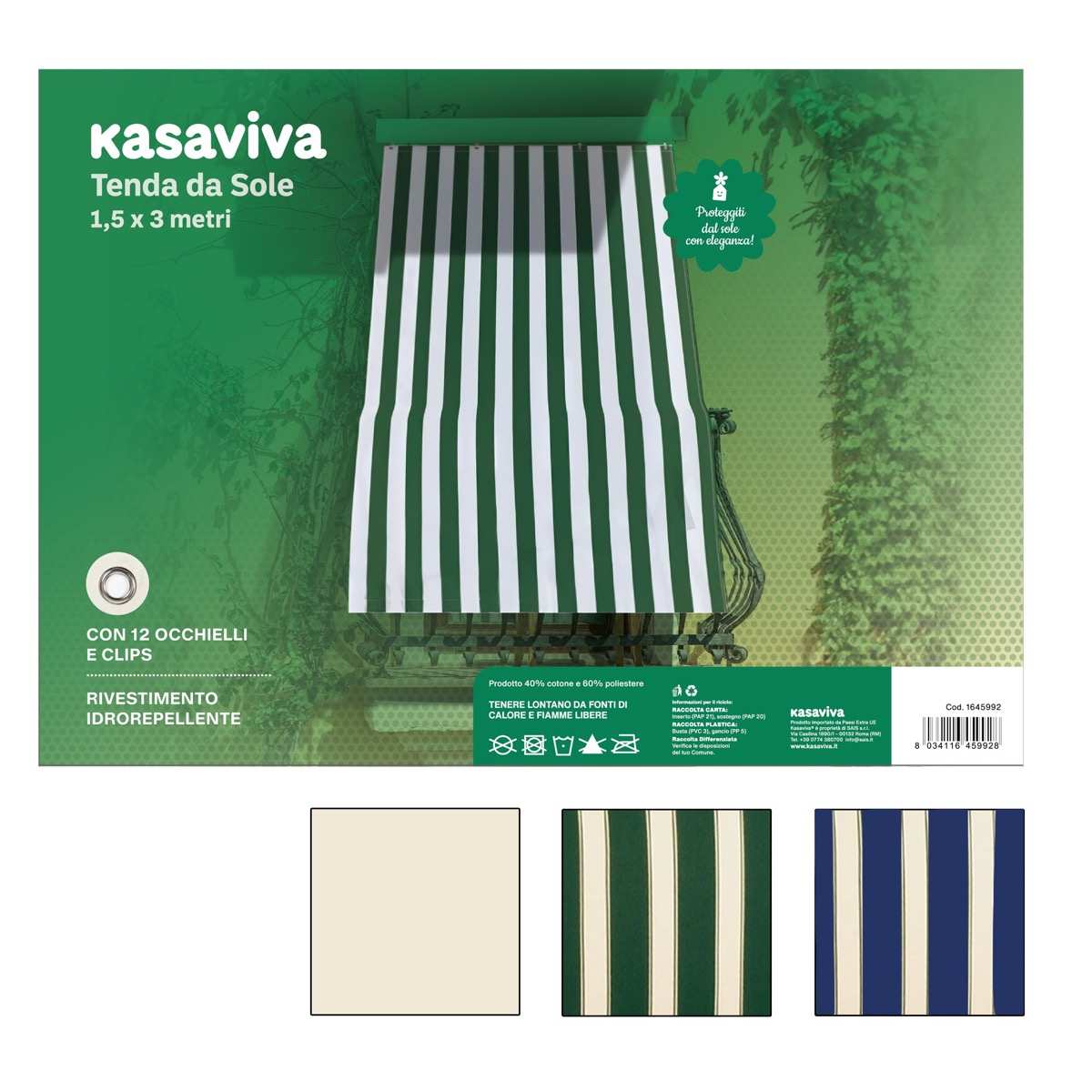 KASAVIVA TENDA DA SOLE MT.1,5X3 COLORI ASSORTITI