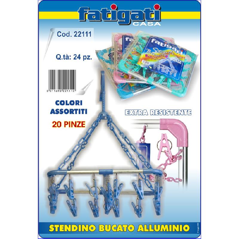 FATIGATI STENDINO BUCATO ALLUMINIO 20 PINZE COLORI ASSORTITI ART.22111