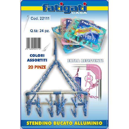 FATIGATI STENDINO BUCATO ALLUMINIO 20 PINZE COLORI ASSORTITI ART.22111