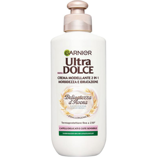 GARNIER ULTRA DOLCE CREMA MODELLANTE 2 IN 1 MORBIDEZZA E IDRATAZIONE 200ML DELICATEZZA D'AVENA LATTE D'AVENA + GLICERINA CAPELLI DELICATI E CUTE SENSIBILE TERMOPROTETTORE FINO A 230