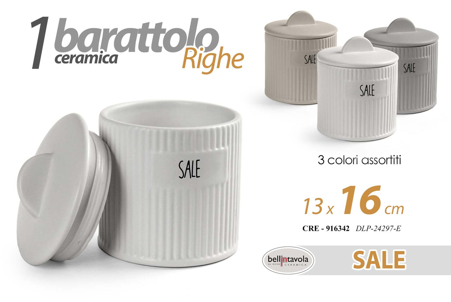 GICOS BARATTOLO CERAMICA RIGHE CM.13X16 SALE COLORI ASSORTITI