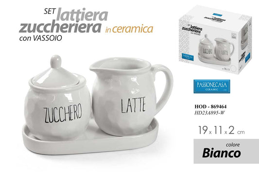 GICOS SET LATTIERA ZUCCHERIERA IN CERAMICA CON VASSOIO CM.19X11X2 BIANCO