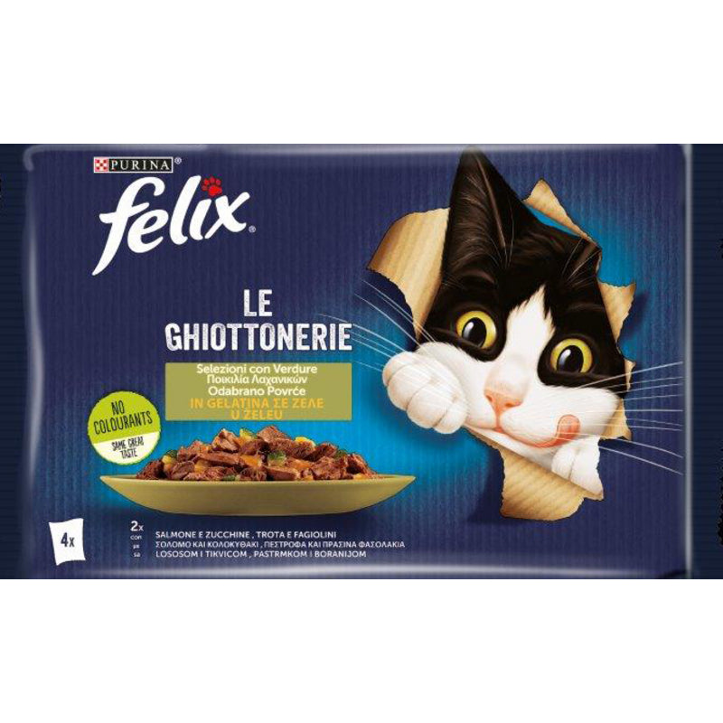 FELIX LE GHIOTTONERIE 4X85G SELEZIONI CON VERDURE IN GELATINA SALMONE/ZUCCHINE TROTA/FAGIOLINI