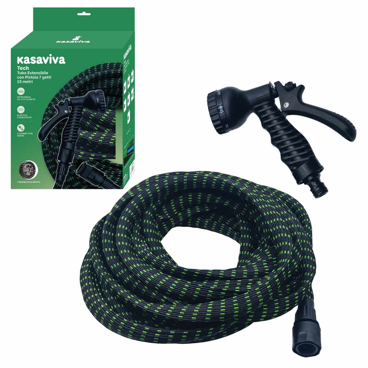 KASAVIVA TECH TUBO ESTENSIBILE CON PISTOLA 7 GETTI 15 METRI