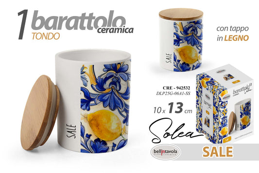 GICOS BARATTOLO CERAMICA TONDO SOLEA CON TAPPO IN LEGNO CM.10X13 SALE