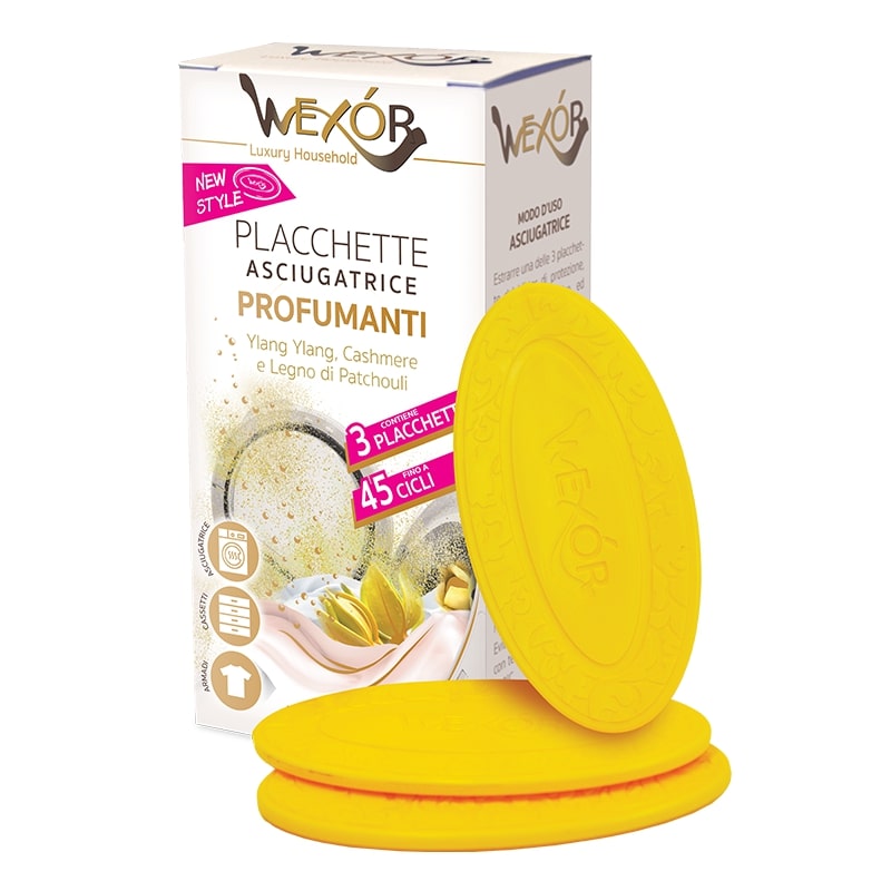 WEXOR PLACCHETTE ASCIUGATRICE PROFUMANTI 3PZ 45 CICLI YLANG YLANG,CASHMERE E LEGNO DI PATCHOULI